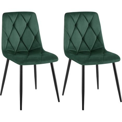 Lot de 2 chaises de salle à manger design moderne surpiqûres en losange velours vert et cadre métal noir 100007315 (1/5)