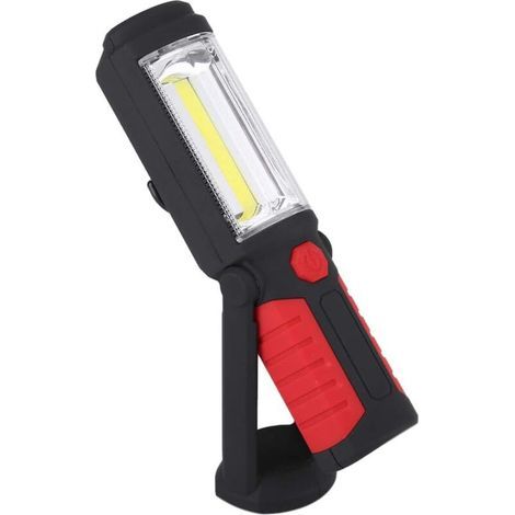 Lampe de poche LED mains libres Lampe de travail LED COB 3W 2 en 1 Camping/Randonnée/Voiture/Garage/Atelier Torche Deux modes d'éclairage Rouge (1/5)