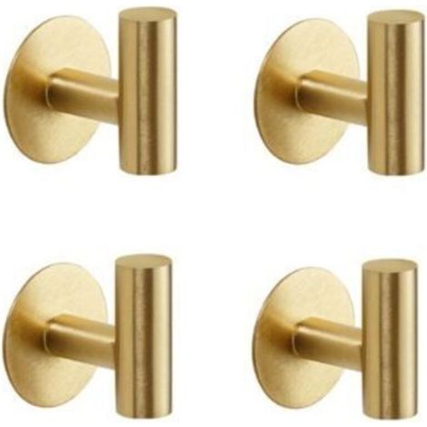 Set of 2 adhesive hooks in brushed gold SUS304 stainless steel - Sturdy and waterproof wall hooks for coats, bathrobes, towels