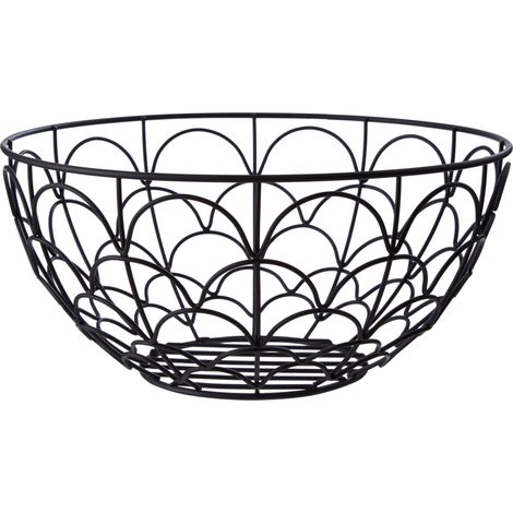 Premier Housewares Deco Fruit Basket Matte black Metal Wire Fruit Baskets for Kitchen Countertop Fruit Display And Storage w28 x d28 x h13cm (1/4)