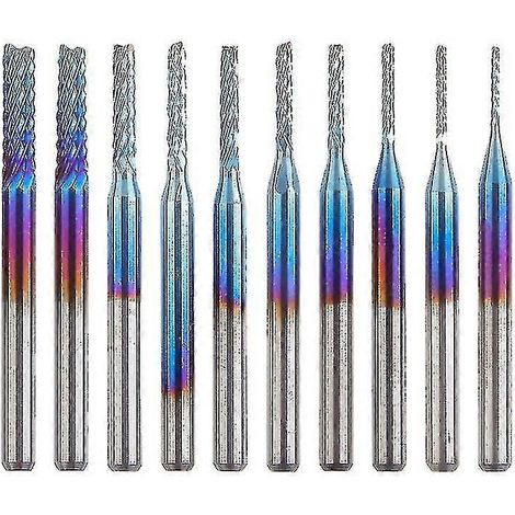 Kit de 10 fraises rotatives nano bleues pour circuits imprimés, tige de 3 mm, pointe en carbure de tungstène pour gravure (0,8-3,175 mm) Jiujius (1/5)
