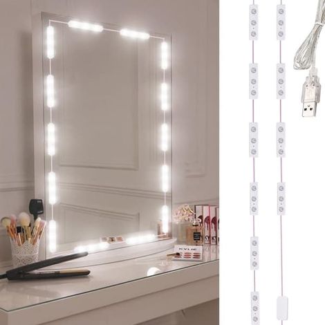Miroir de maquillage LED 10 pièces - Lampe de maquillage alimentée par USB, 3 couleurs (1/5)