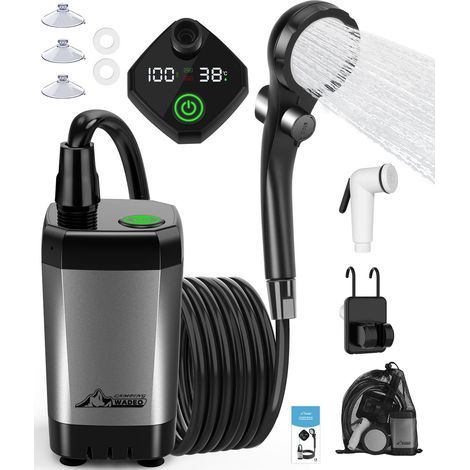 Kit Douche de Camping, Pompe de Douche Électrique Rechargeable, Pommeau de Douche avec Affichage Intelligent de Température et Pression d'eau Réglable (1/5)