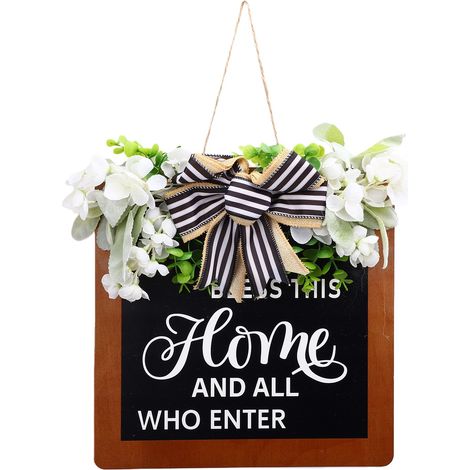Panneau de bienvenue pour porte d'entrée, décoration murale style ferme, couronne en bois à suspendre, pendaison de crémaillère, décoration intérieure et extérieure toutes saisons, fêtes (1/5)