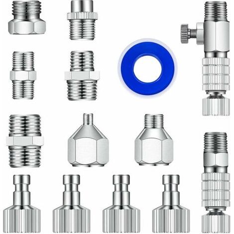 Ensemble d'adaptateurs d'aérographe multi-taille 14 pièces, coupleurs de déconnexion à dégagement rapide d'aérographe, kit d'adaptateur d'aérographe pour compresseur d'air, tuyau d'aérographe (1/4)