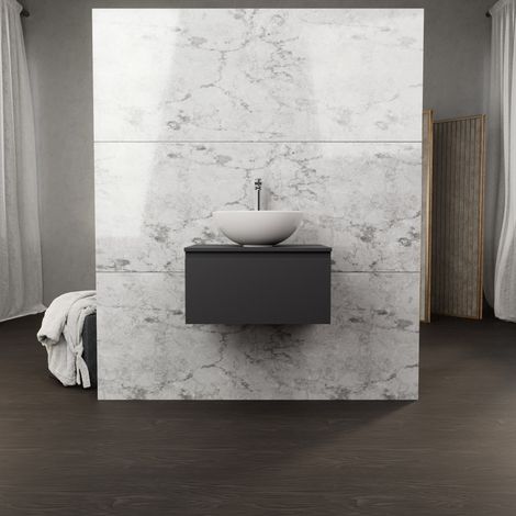 Inda - Badezimmerschrank B.60 mit Aufsatzwaschbecken / Mattschwarz 1 Schublade - Rubin