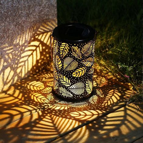 Lanterne solaire de jardin LED extérieure, lanterne solaire décorative en forme de feuilles, étanche, lampe suspendue en métal pour chambre, terrasse ou jardin. (1/5)
