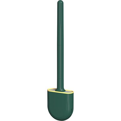 Brosse WC en silicone avec poils flexibles - Avec support à séchage rapide - Pour salle de bain - Vert moderne (1/5)