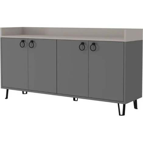 Madia per Soggiorno 4 Ante Antracite Tortora 140x36x80 cm (1/5)