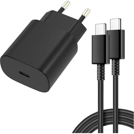 Lot de 2 adaptateurs de charge rapide compatibles Samsung 25 W et câble USB-C de 1 m, noir lot de 2 chargeurs Samsung (45 W, noir) chargeur Samsung (45 W, noir). (1/5)