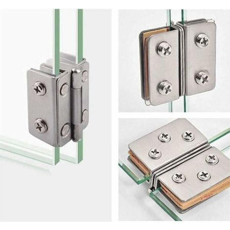4 pieces stainless steel glass door hinges, 180° opening angle, for 5-7 mm thick glass (1/3)