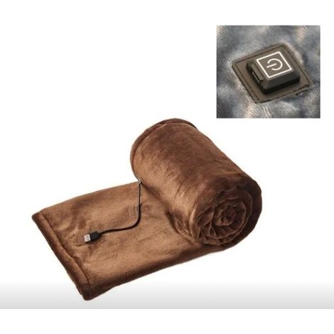 Couverture électrique chauffante flasque couverture flanelle machine lavable couverture électrique portable usb 5V thermostat intelligent chauffage rapide 160 80cm couleur café (1/3)
