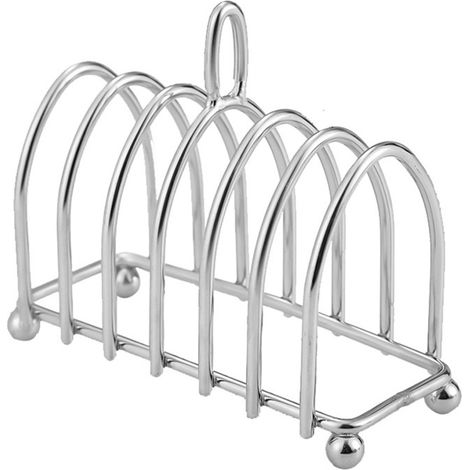 Porte-toast en acier inoxydable à 6 fentes pour pain de mie avec poignée, idéal pour la cuisine et la boulangerie.