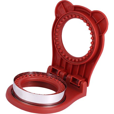 Découpeuse à sandwich ronde en acier inoxydable avec protection des mains, rouge, pour biscuits, petits pains et poches à sandwich.