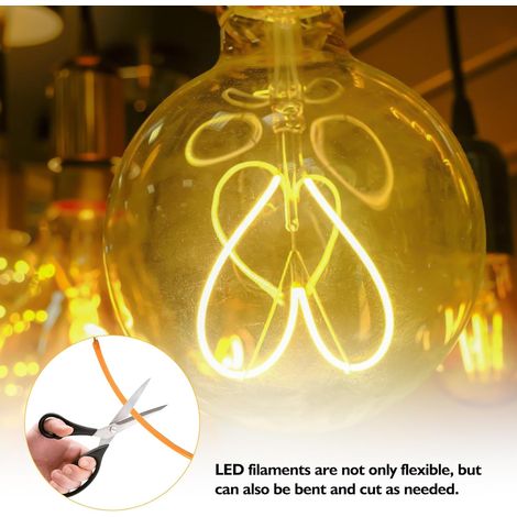 Lot de 10 Filaments LED : Filament flexible 3 V, Source lumineuse 300 mm 2200 K, Pièces de lampe à filament flexible, Filament d'ampoule d'extérieur, Fonctionnement à piles (Blanc chaud)