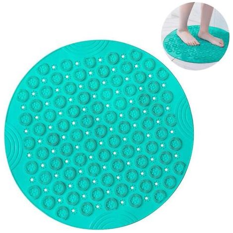 PVC Tapis de Bain de Massage Rond Tapis Douche Antidérapant Tapis de Salle de Bain Antibactérien Tapis de Douche Lavable en Machine Tapis de Baignoire avec Trous de Drainage et Ventouses,55x55cm,vert