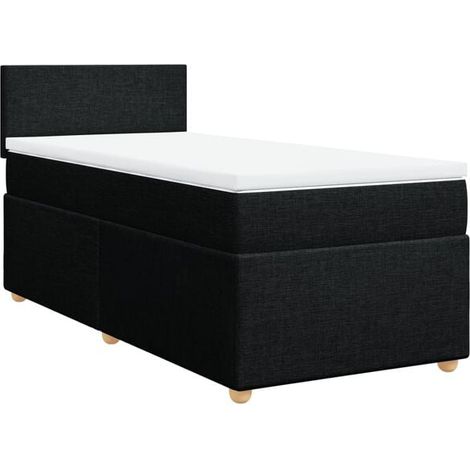 Cadre de lit à lattes, associé à un matelas noir de 90x190 cm, en tissu simple. (1/5)
