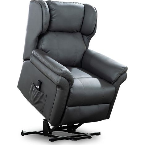 OAKFORD ELECTRIC RISE RECLINER BONDED LEATHER ARMCHAIR LOUNGE MOBILITY CHAIR SLATE (1/5)