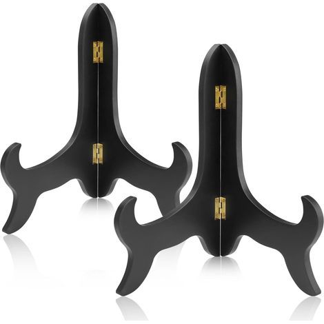 2 Pièces - Support Assiette - Chevalet Bois - Présentoir Décoratif Cuisine Art Stable Pliable Noir 25x26cm (1/5)