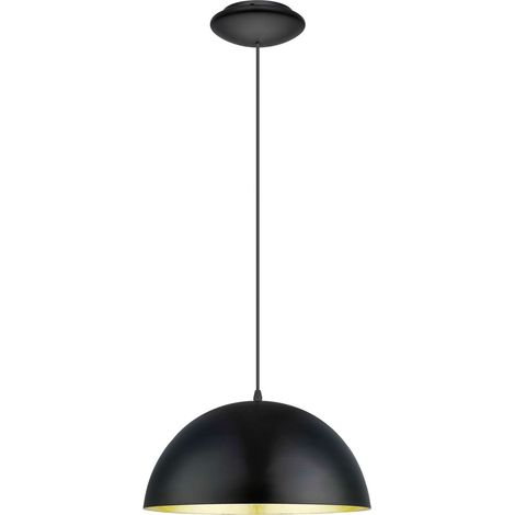Eglo Gaetano 1, Lampadario, lampada a sospensione a 1 luce, lampadario in acciaio e legno, colore: Nero, oro attacco: E27, diametro: 38 cm (1/4)