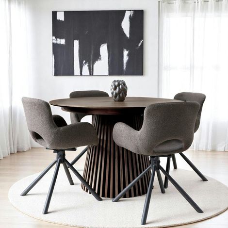 Table ronde extensible en chêne brun avec piètement baguette (2 rallonges incluses) ø120 cm / 160 cm / 200 cm AMSTERDAM (1/5)