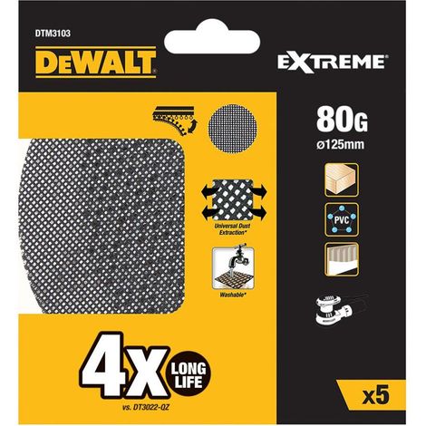 DEWALT DTM3103-QZ - Disco de carta abrasiva  125mm mesh, grana 80, per l'uso con tutti i tipi de levigatrice rotorbitale