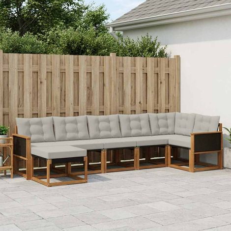 vidaXL Conjunto de sofás de exterior 7 uds. Natural y Gris Claro (1/5)