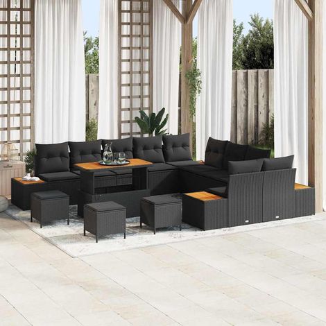vidaXL Ensemble de canapé de jardin 14 pc Noir polyrotin (1/5)