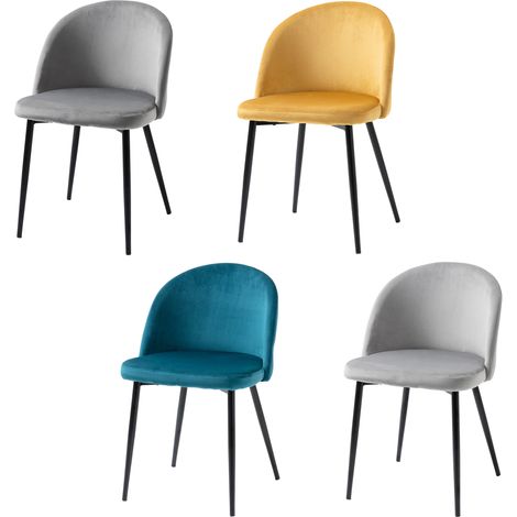 Lot de 4 chaises salle à manger chaise de cuisine scandinave chaise en velours rembourrée avec pieds effilés en métal, pour salon, salle à manger, multicolore