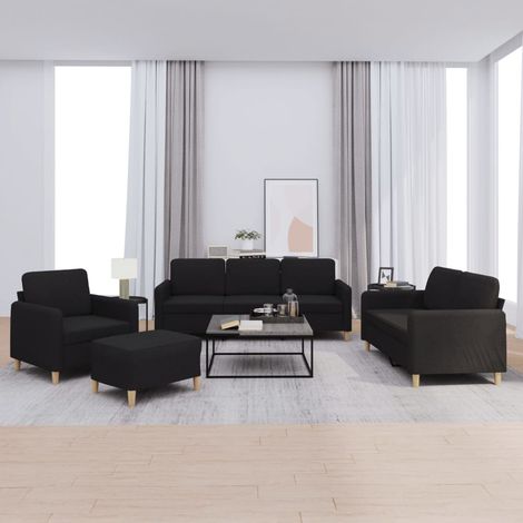 4-tlg. Sofagarnitur mit Kissen Schwarz Stoff (1/5)