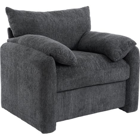 Sillón individual de chenilla gris con reposabrazos, 96 x 82 x 84 cm (1/5)