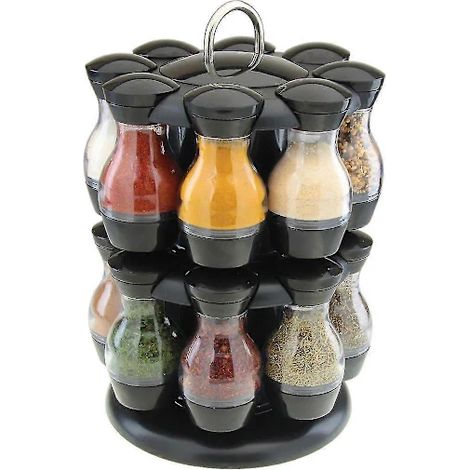 Porte-épices rotatif Apollo avec 16 pots - Noir, plastique, 17,5 (1/2)