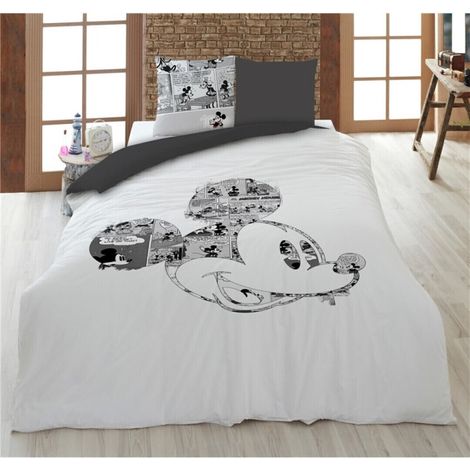 Parure de lit réversible Mickey Mouse 135x200 cm – 100% coton – Lavage 60° – Taie 80x80 cm – Design élégant gris foncé – Aymax