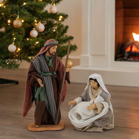 Natività in tessuto per presepe 3 statue decorazione natalizia h 25 cm (1/4)
