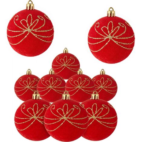 10 Palle per Albero di Natale grandi 10cm Velluto ROSSO con Decorazioni  oro  Palla sfera natalizia' addobbi rossi ghirlande Eleganti e particolari  arredo casa e locali commerciali (1/5)