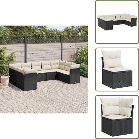 Salon de jardin 9 pcs avec coussins noir résine tressée - Salon De Jardin - Canapé Extérieur - Meuble De Jardin - Ensemble Salon De Jardin - Mobilier De Jardin (1/5)