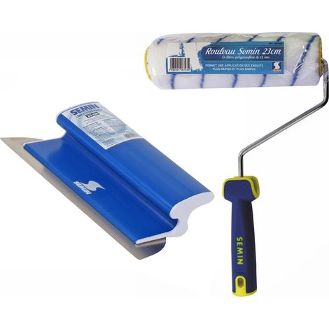 Semin – Lame à enduire CE 78 25 cm – Rouleau application enduit 23 cm – Inoxydable et léger – Lissage sans bavures