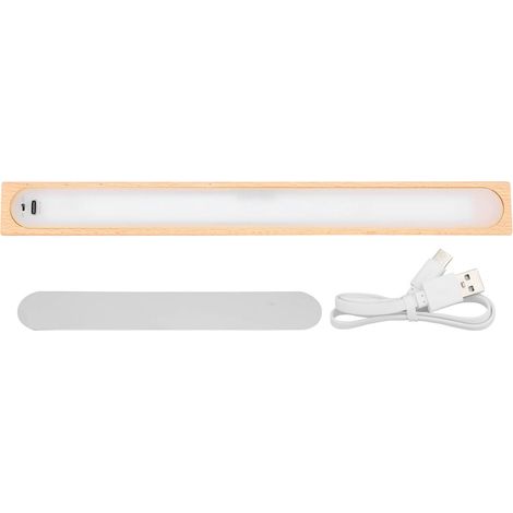 Ortviai Lampe LED sous-meuble en bois naturel 3000K avec capteur de mouvement, rechargeable USB et aimanté – 30 cm (1/5)