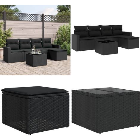 6-tlg. Garten-Sofagarnitur mit Kissen Schwarz Poly Rattan - Gartenmöbel Set - PE-Rattan Möbel - Outdoor Sofa - Esstisch Set - Balkonmöbel - Home & Living (1/5)