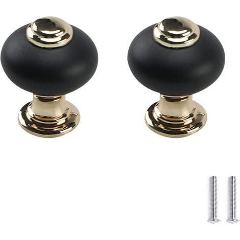 Lntyq 2 pièces Noir Or Placards poignées de portes Antique Boutons de Portes Cabinet Tiroir Poignées Meuble Portes pour Placards Cuisine Tire Boutons Armoire Trou unique