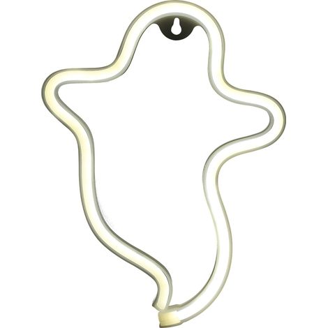 Enseigne lumineuse néon en forme de fantôme, veilleuse LED, blanc pur, décoration pour fête d'Halloween
