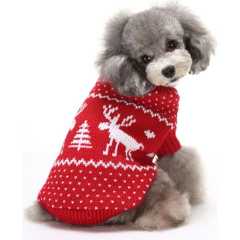 Pull-over Pour Chien - Tricot Acrylique Imprimé Renne De Noël - Col Haut - Coupe Slim - Taille L