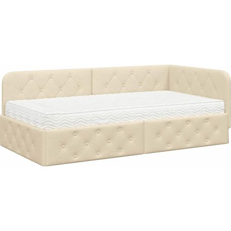 Corner Bed Frame Cream 100 x 200 cm Fabric vidaXL