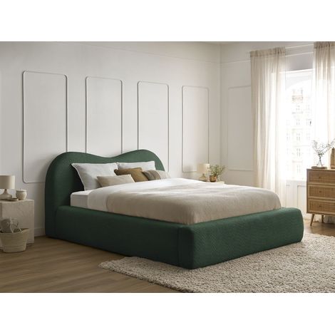 BOBOCHIC - Lit coffre ORLANE tissu bouclette 160x200 Vert foncé (1/5)