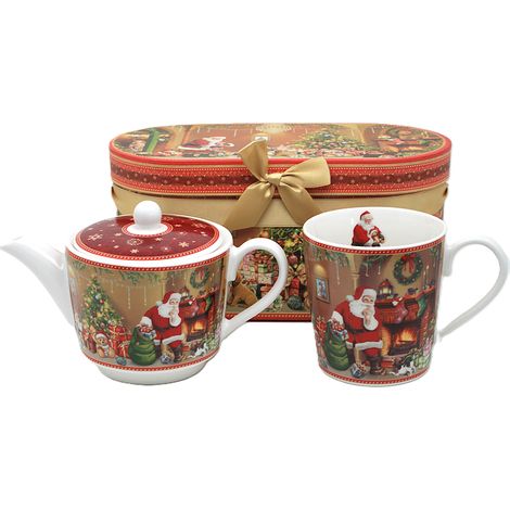 Tazza e brocca di Babbo Natale in una scatola decorativa - set natalizio in porcellana (1/5)