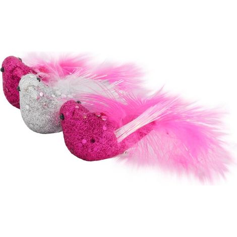 Set mit Vögeln an Clips für Weihnachtsdekorationen - Rosa und Silber, 3-teilig (1/5)