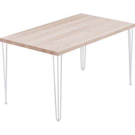 LAMO Manufaktur Esstisch Küchentisch Schreibtisch Couchtisch aus Massivholz, 120x80x76 cm (AxBxH), Creative, Roh / Weiss, LEG-01-A-001-9016Cr (1/5)