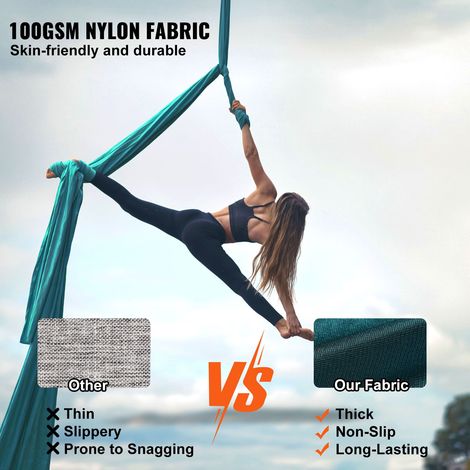 Hamac Yoga Aérien et Voile Aérienne 10 m, Kit Trapèze avec Tissu Nylon 100 g/m², Matériel Accroche Complet et Notice, Antigravité Tous Niveaux Fitness, Vert (1/5)