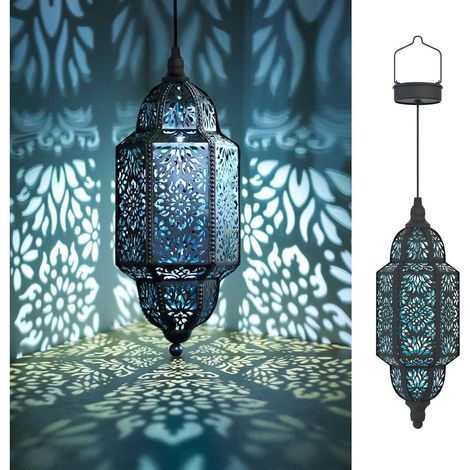 Lampe solaire d'extérieur Lifeel, lampe de jardin marocaine, lampe solaire décorative suspendue, lampe solaire LED en métal pour une utilisation en extérieur, arbre, terrasse (noire) (1/5)