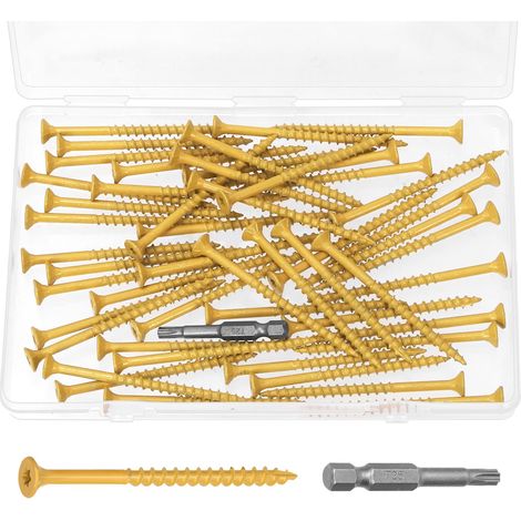 Lot de 51 vis à bois - 10 x 3 in - Torx T25 - À entraînement étoilé - Tête plate - Vis de terrasse - Très résistantes - Pour bois / bûches / aménagement paysager (1/5)